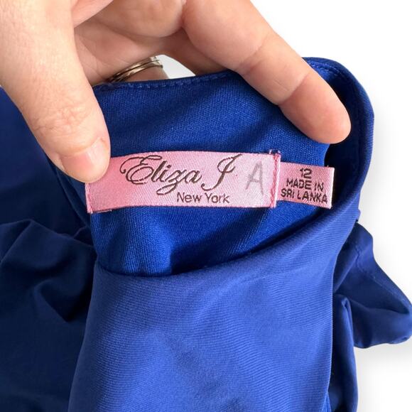 Eliza J Blue Jeweled Empire Waist Keyhole Front Stretch Maxi Dress Women's 12 - Picture 10 of 12